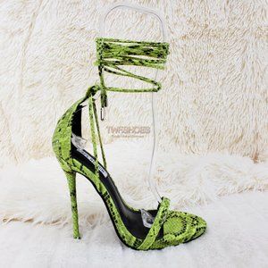 Supreme Sexy Lime Green Snake Tie up 5" High Heel Sandal Shoes